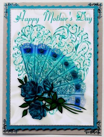 Sea Jade Roses and Lace Fan for Mothers Day A4 by Selina Dittmann