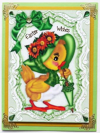 Little Yellow Chick in Green Easter Bonnet A4 by Selina Dittmann