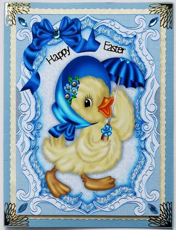 Little Chick with Umberella in Blue, in Ornate Frame A4 by Selina Dittmann
