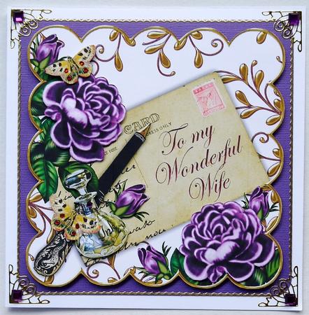 Purple Roses Wonderful Wife Ink Saver 8in Decoupage Topper by Selina Dittmann