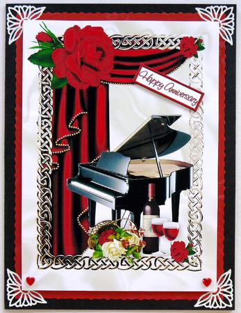 Red Roses, with Red Drapes French Champagne and Piano A4 by Selina Dittmann
