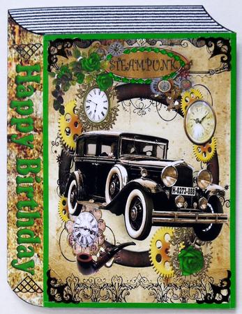 Green Roses with Vintage Car in Steampunk Folded Book by Selina Dittmann
