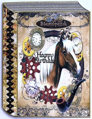 Horse in Clock Steampunk Frame with Pipe Folded Book by Selina Dittmann