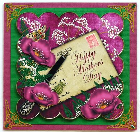 Cerise Poppy Happy Mothers Day 8in Scallop Decoupage Topper by Selina Dittmann