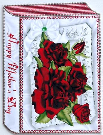 Red Roses, White Bow Pretty Frame Mothers Day Folded Book by Selina Dittmann