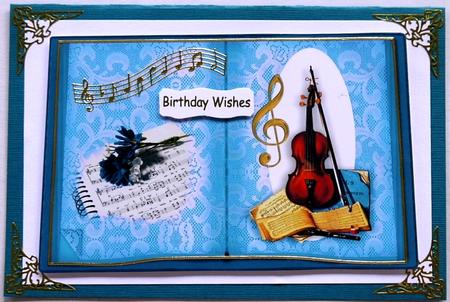 Violin and Flowers in Turq on Open Book A4 by Selina Dittmann