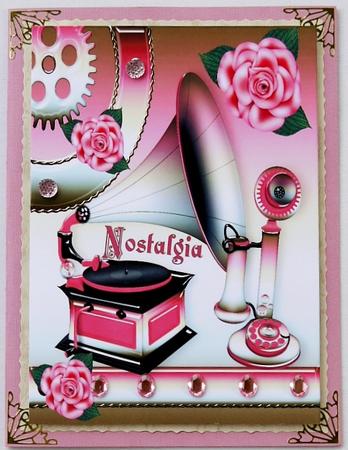 Pink Gramophone and Phone with Pink Roses in Steampunk A4 by Selina Dittmann