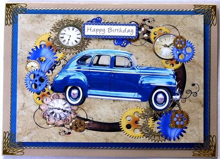 Vintage Blue Car in Steam Punk Frame A4 by Selina Dittmann