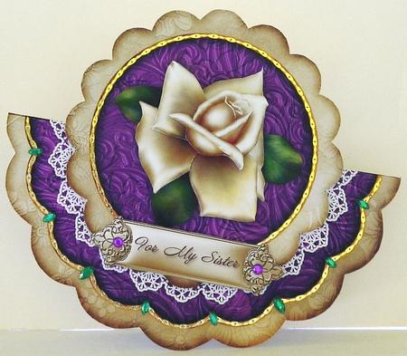 Cream Purple Rose for My Sister - Scallop Edge Wobble Card by Selina Dittmann