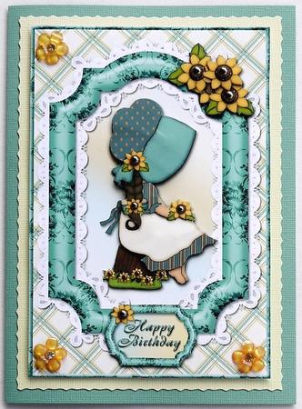 Bonnet Girl Sitting in Lace Frame Card Front by Selina Dittmann