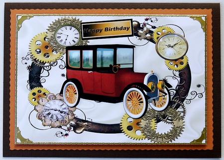Clock Steampunk Frame with 1910 Limo for Birthday A4 by Selina Dittmann