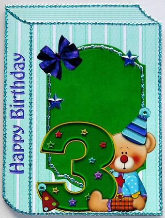 Clown Bear with Number 3 Book Card by Selina Dittmann