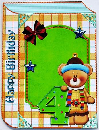 Clown Bear with Number 4 Book Card by Selina Dittmann