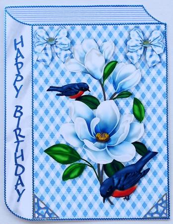 Blue Birds with Pretty Blue Flowers on Gingham Folded Book by Selina Dittmann
