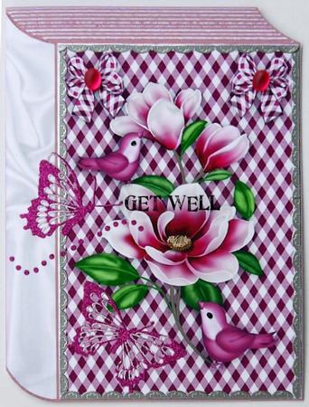 Pretty Pink Flowers with Pink Birds in Gingham Folded Book by Selina Dittmann