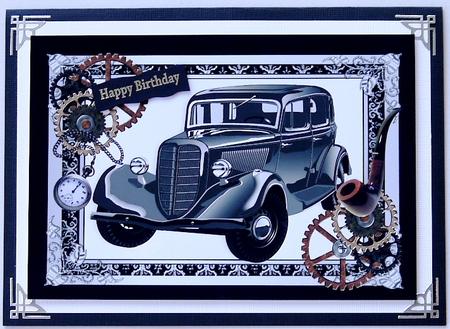 Vintage Car in Steampunk Frame with Pipe and Fobwatch A4 by Selina Dittmann
