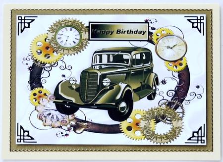 Steampunk Clock Frame with Vintge Car A4 by Selina Dittmann