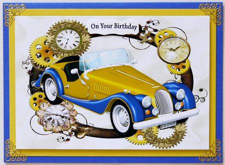 Blue/gold Vintage Car in Steampunk Frame A4 by Selina Dittmann