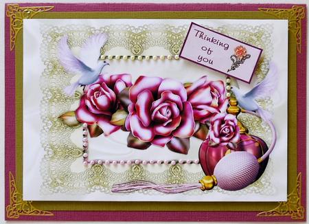Beautiful Roses in Lace Frame with Doves and Perfume A4 by Selina Dittmann