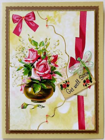 Pink Roses & Butterflies on a Scalloped Envelope A4 by Selina Dittmann