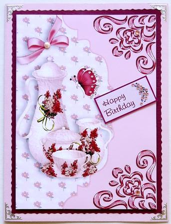Pink China Teaset on Scalloped Envelope A4 by Selina Dittmann
