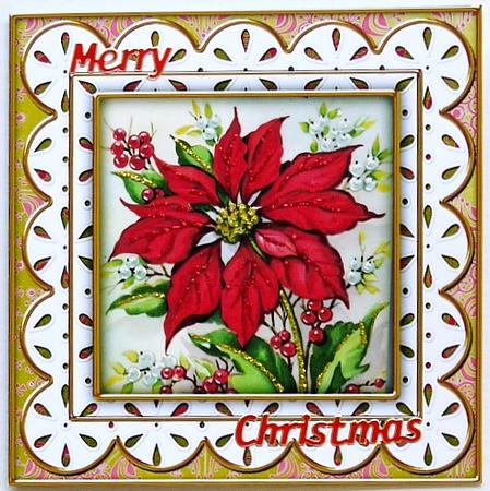 Red Poinsettia Anglaise 5in Picture Cut and Fold Card by Selina Dittmann
