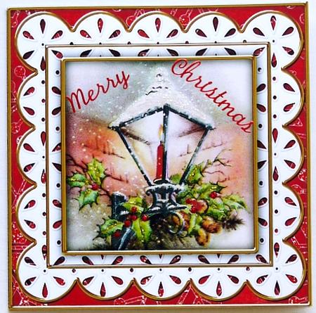 Christmas Lantern Red Anglaise 5in Picture Cut and Fold Card by Selina Dittmann