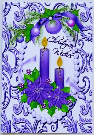 Christmas Purple Candles with Baubles, A5 Card by Selina Dittmann
