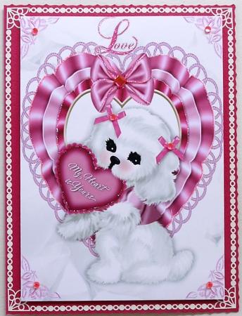 Puppy Love,on a Frilled Satin Heart A4 by Selina Dittmann