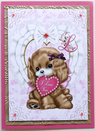 Little Puppy on White Lace Heart with Bow A4 by Selina Dittmann