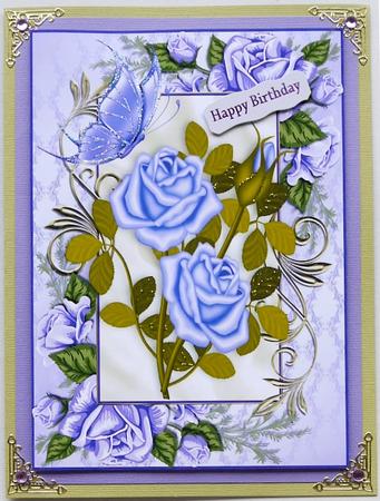 Lilac Roses with Butterfly in Rose Frame A4 by Selina Dittmann
