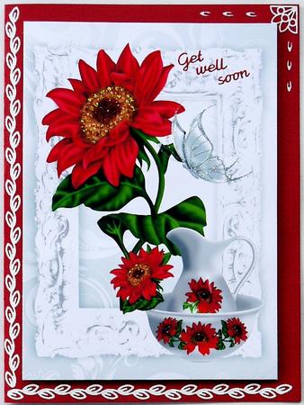 Red Sunflower with Pitcher and Butterflies A4 by Selina Dittmann