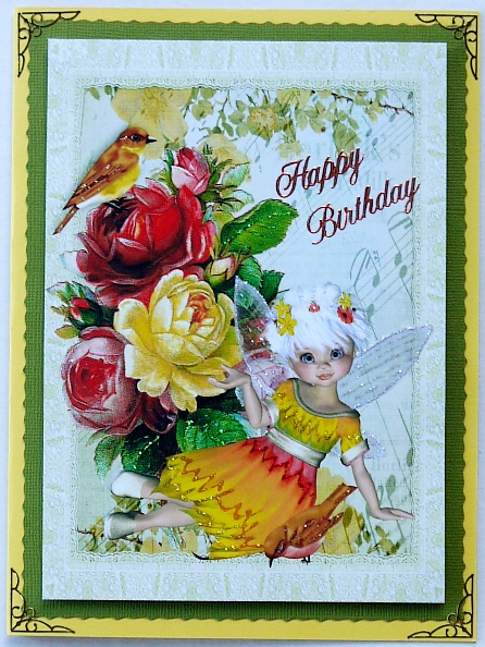 Pretty Faerie in Yellow with Birds and Music A4 by Selina Dittmann