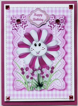Flowers with Faces and Pink Gingham Bows A4 by Selina Dittmann