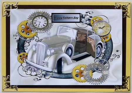 Vintage Car for Fathers Day in Steampunk Frame A4 by Selina Dittmann