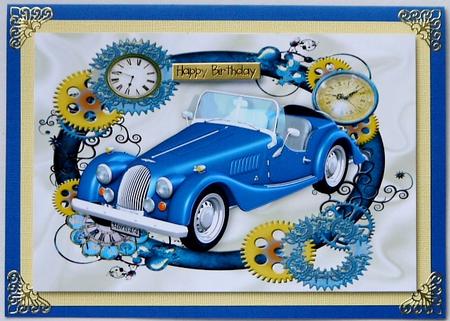 Blue Vintage Car in Steampunk Frame A4 by Selina Dittmann
