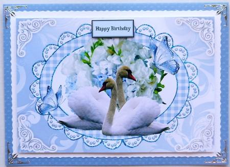 Pretty Blue Flowers with Swans A4 by Selina Dittmann