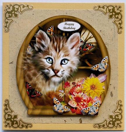 Wild Baby in Round Top Window with Butterfly & Flower Decoup by Selina Dittmann