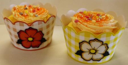 Gingham Cupcake Wrappers in Orange and Yellow by Selina Dittmann