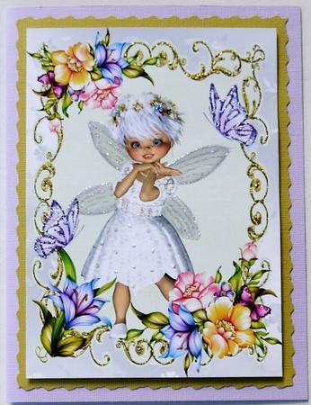 Pretty Moonbeam Flowers with Little Faerie in White A4 by Selina Dittmann