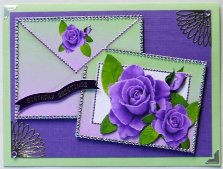 Purple Roses & White Doves on a Card & Envelope by Selina Dittmann