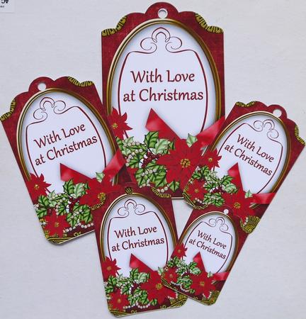 Red Poinsettia with Love Sentiment Tag Sheet by Selina Dittmann