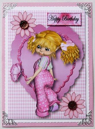 Little Kiki in Pink on a Scalloped Frame A4 by Selina Dittmann