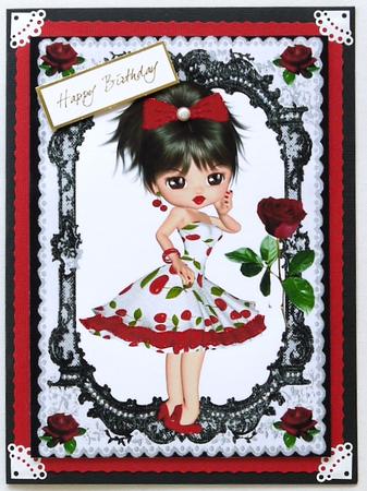 Cherrylicious Little Lady with Red Roses in Lace Frame A4 by Selina Dittmann