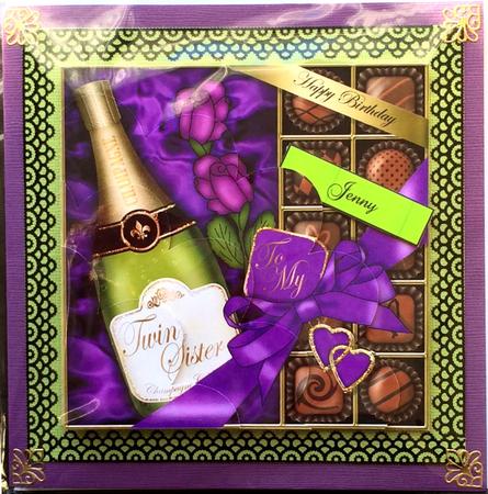 Birthday Twin Sister Champers N Chocs Shell Edged Stacker by Selina Dittmann