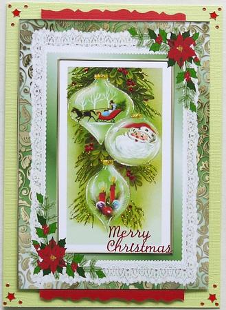 Christmas Baubles of Santa on Lace with Poinsettias A4 by Selina Dittmann