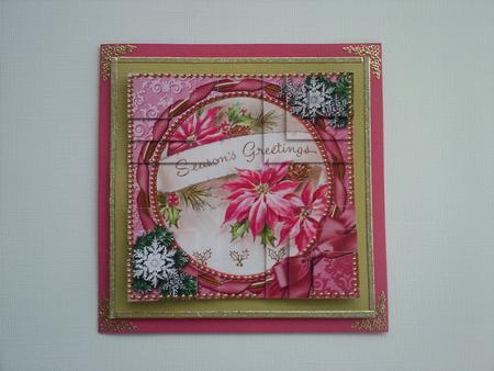 Pink Poinsettia Circle Snow All 4 Corner Stacker Card Front by Selina Dittmann