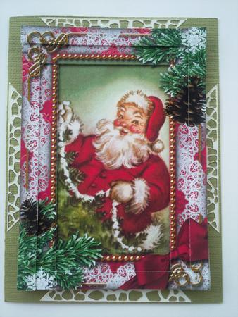 Santa Snow Spiral Edge Stacker 7x5in Card Front by Selina Dittmann
