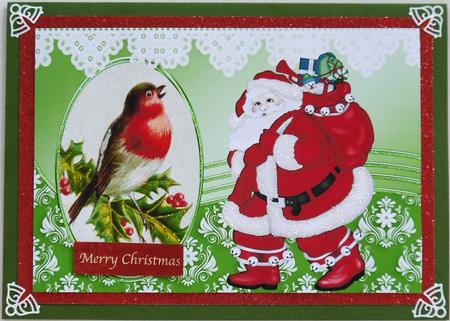 Santa with Little Robin in Ornate Frame with Lace A4 by Selina Dittmann