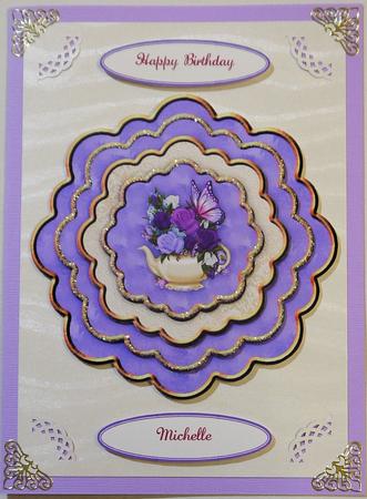 Teapot, Roses and Butterfly 2 1n 1 Scalloped Easel Card Kit by Selina Dittmann